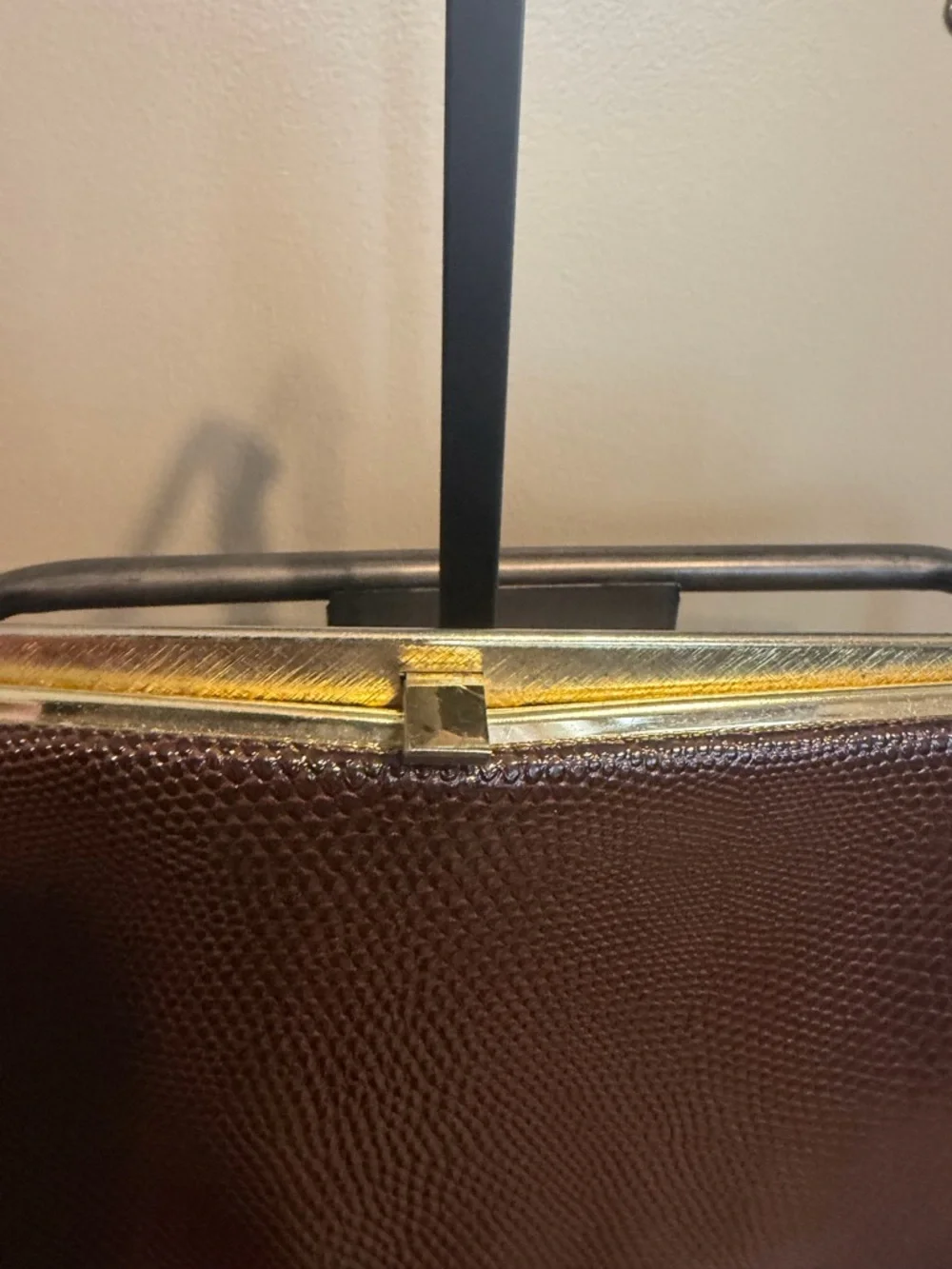 Vintage Brown Textured Frame-Top Chain Handle Bag - Picture 2 of 7